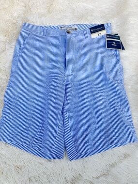Weekenders Blue & White Seersucker Men’s Flat Front Shorts (🛑 READ⬇️)